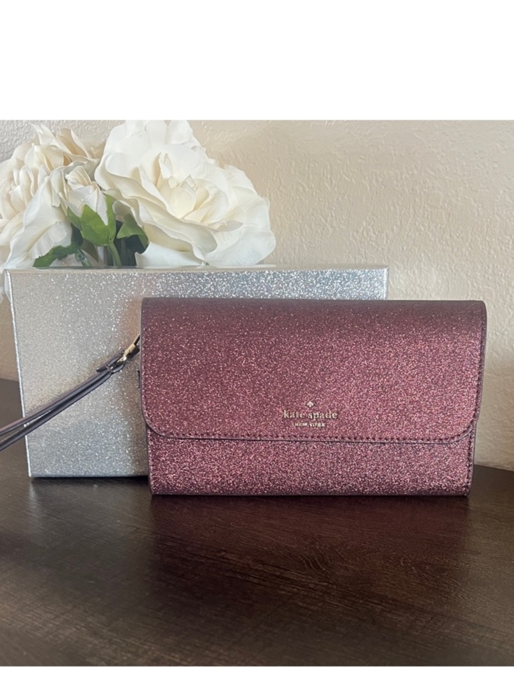 Kate Spade Glimmer Glitter Medium Flap Phone Wristlet